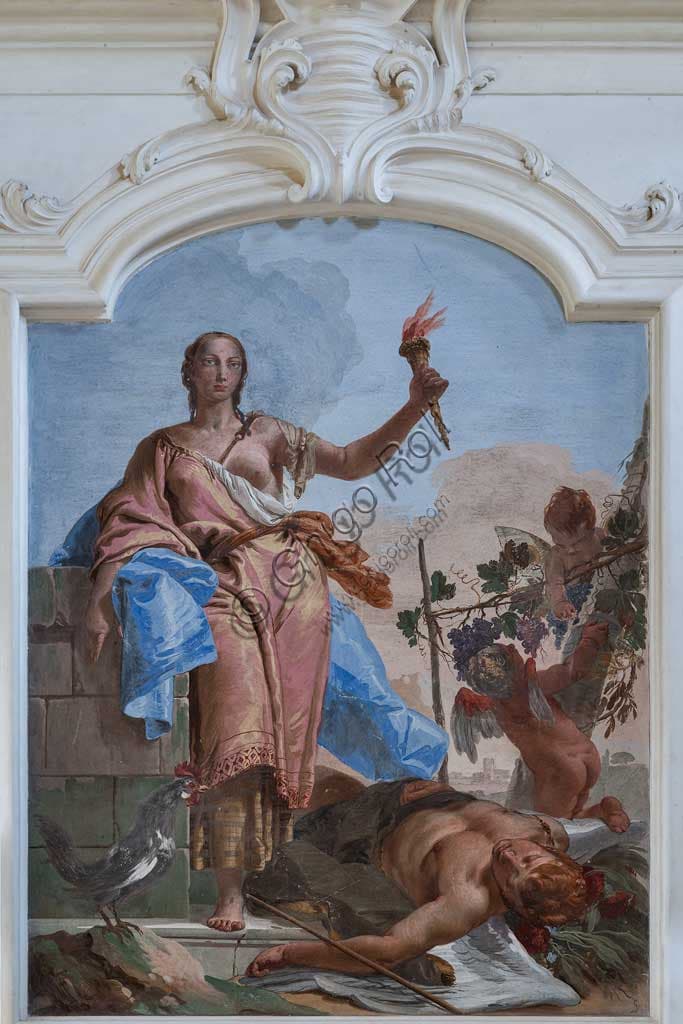 Allegorical fresco Wakefulness triumphing on Sleep by Giambattista Tiepolo, hall of honour Villa Loschi Motterle