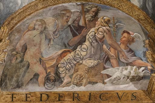 Detail fresco lunette Venus Jupiter Mercury, Hall of Cupid and Psyche, Palazzo Te Mantua, Giulio Romano
