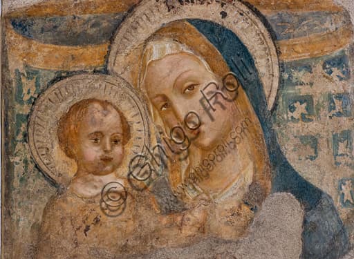 Detached fresco of Madonna and Infant Jesus at Trinci Palace, Foligno - Italian Renaissance Art