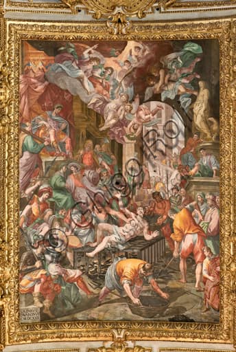 The Martyrdom of Saint Lawrence fresco, Lazzaro Tavarone, ceiling of Genoa Cathedral