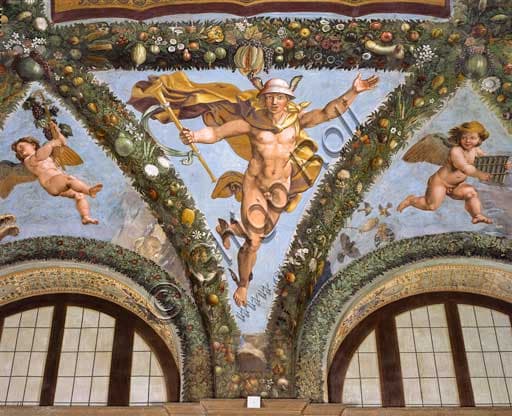 Detail of the Mercury fresco, pendentive of the vault in the Loggia of Cupid and Psyche at Villa Farnesina, Rome