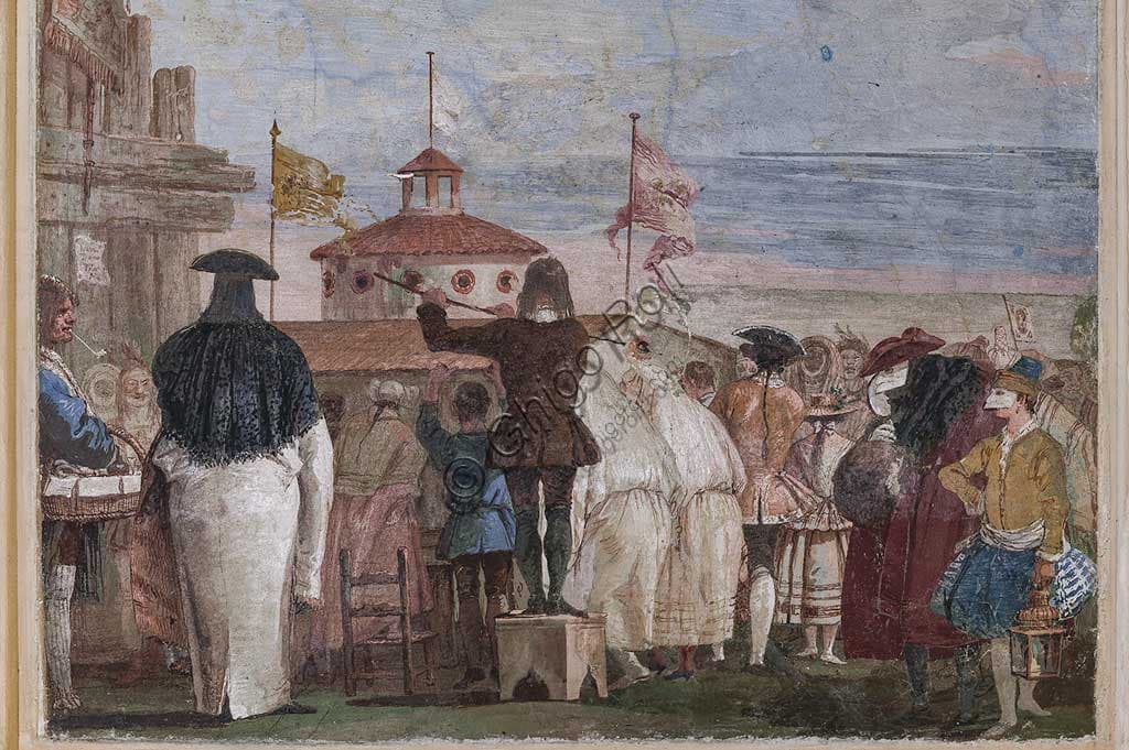 Detail of the New World fresco with masks by Giandomenico Tiepolo, Villa Valmarana ai Nani