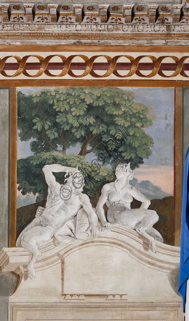 Giandomenico Tiepolo monochrome fresco, satyr and maenad, Villa Valmarana ai Nani Vicenza Italy