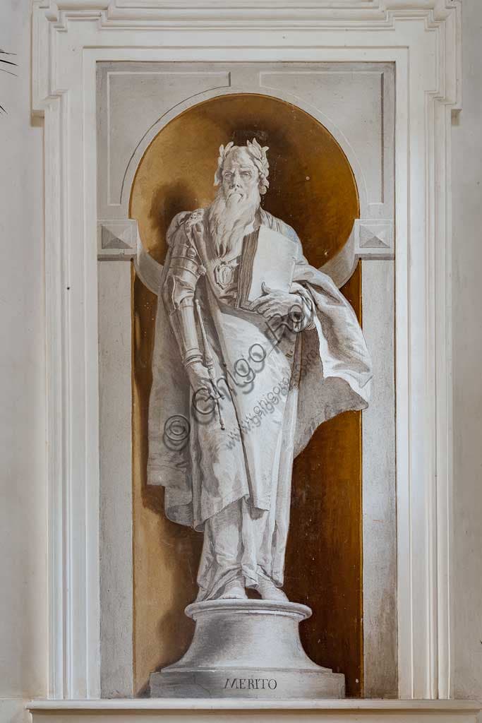 Monochrome fresco The Merit by Giambattista Tiepolo at Villa Loschi Motterle