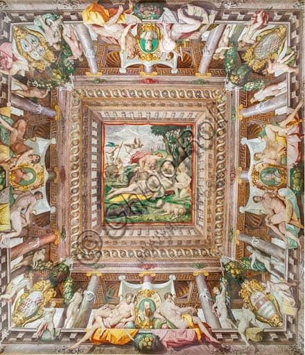 Death of Adonis fresco, attributed to Horace Samacchini, in the Room of Adonis at the Rocca dei Rossi fortress in San Secondo Parmense, Italy