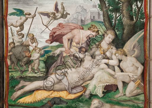 Death of Adonis fresco detail, ceiling of the Room of Adonis in the Rocca dei Rossi, San Secondo Parmense