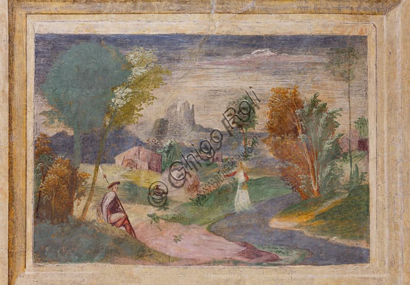 Affresco paesaggio, Camera di Ovidio (delle Metamorfosi), Palazzo Te Mantova, Anselmo Guazzi, Agostino da Mozzanica