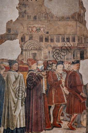 Dettaglio affresco ciclo Storie di Santi a Perugia con gruppo di uomini, Galleria Nazionale dell'Umbria
