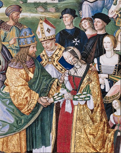 Detail of Pinturicchio's fresco 'Aeneas Sylvius introduces Eleonora of Aragon to Frederick III' (1503-1508), Piccolomini Library, Siena Cathedral