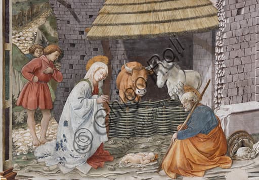 Detail of the Nativity fresco by Filippo Lippi in the tholobate of Spoleto Cathedral