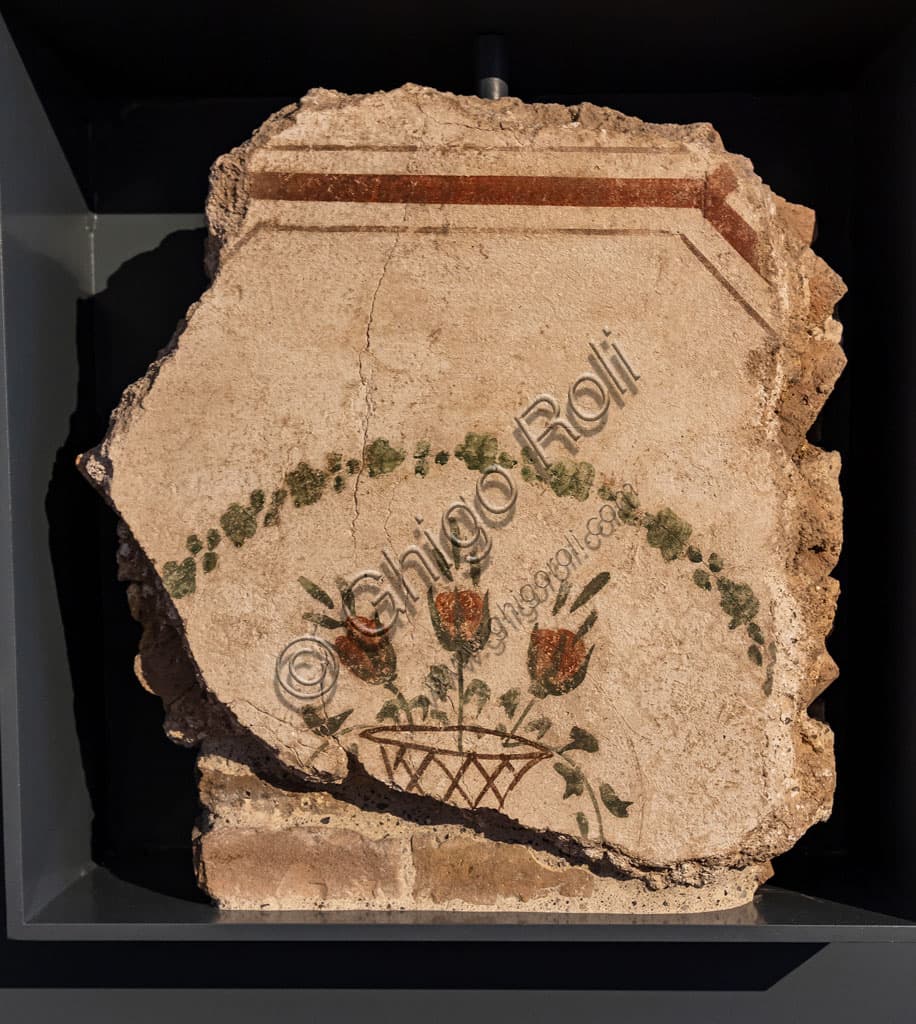 Detail of a 2nd century AD Roman wall fresco with a basket of red roses, Santa Giulia Museum Brescia