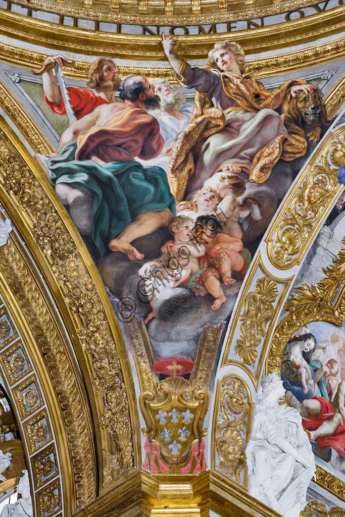 Fresco of St. Mark by Baciccia (1679) - transept dome pendentive, Church of the Gesù Rome