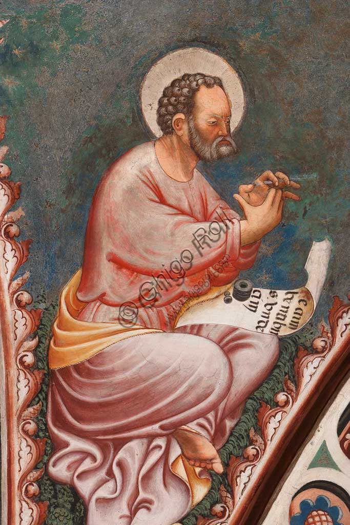 Fresco Saint Mark the Evangelist, Contrari Chapel, Vignola Stronghold, 15th century
