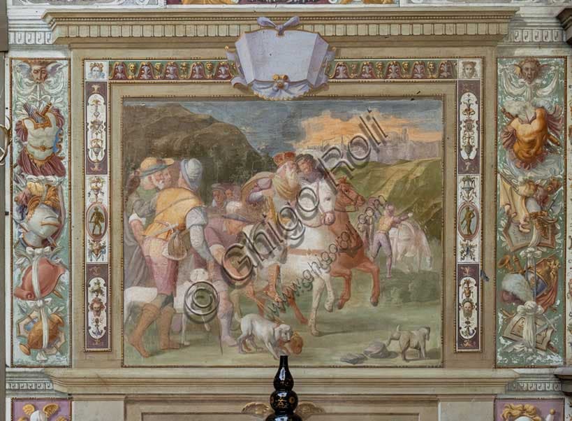 Detail of Scene of Hunting fresco by Cosimo Daddi, Medici Villa La Petraia, Florence