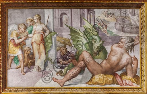 Ceiling fresco depicting the myth of Circe and her enchantments, Hall of Circe, Rocca dei Rossi, San Secondo Parmense (PR), Italy