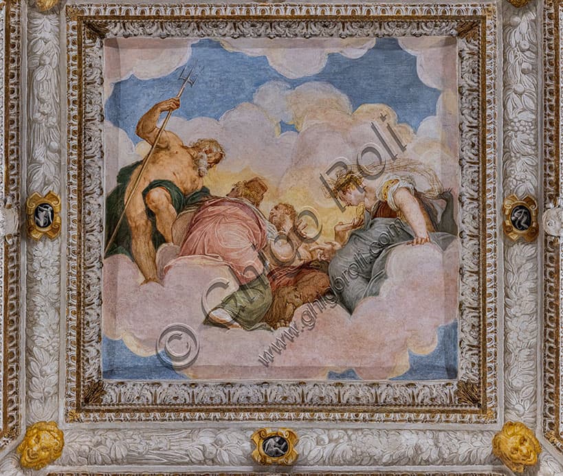 Affresco del soffitto con Zeus, Giunone, Nettuno e Cibele, allegoria dei quattro elementi, Palazzo Chiericati Vicenza