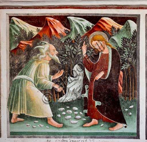 Fresco The Temptations of Jesus by Giacomo Borlone De Buschis, Oratory of Disciplini Clusone, Italy