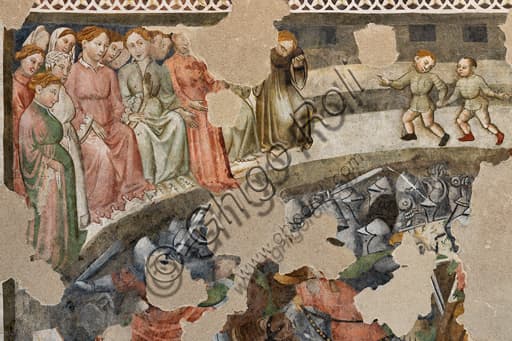 Detail of a fresco depicting a jousting tournament scene, Camera Pinta, Rocca Albornoz Spoleto (1392-1416)