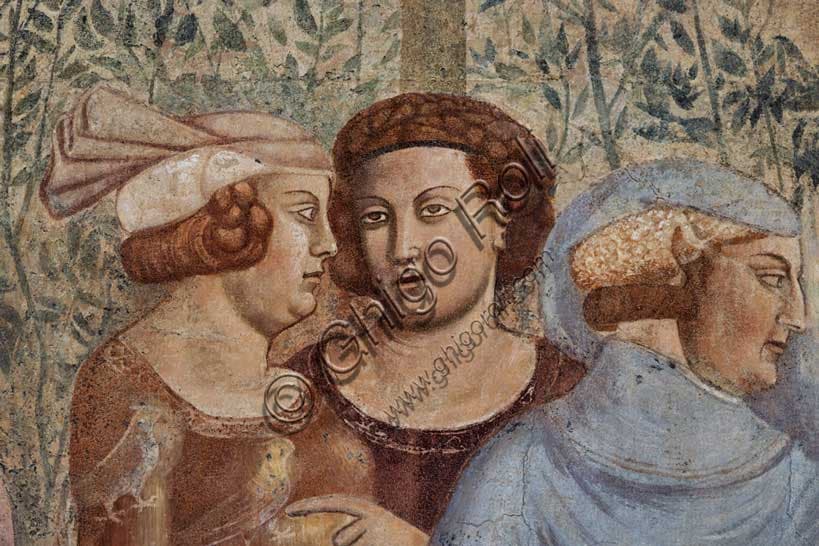 Detail of the Triumph of Death fresco, The Ten Youths in the Garden, by Buonamico Buffalmacco, Pisa