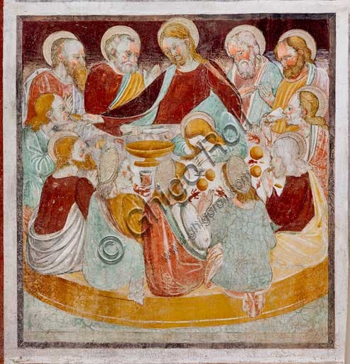 The Last Supper fresco by Giacomo Borlone de Buschis in the Oratory of Disciplini, Clusone (1471)