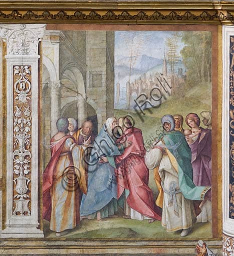 Fresco of The Visitation by Boccaccio Boccaccino, Cremona Cathedral interior, Renaissance detail