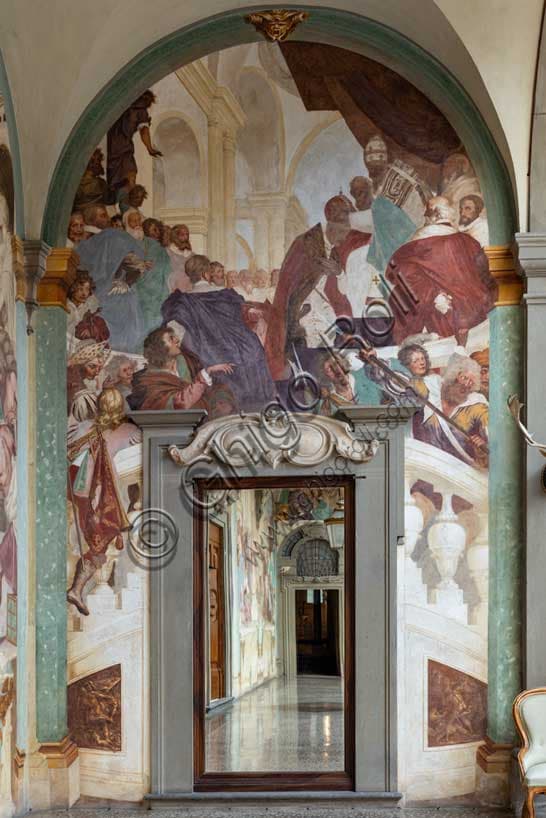 Fresco by Volterrano - Pope Clement VII crowning Emperor Charles V in Bologna, 1530. Medici Villa La Petraia courtyard, Florence.