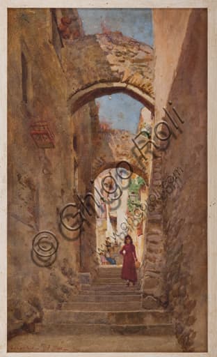 Acquerello Scalinata a Taormina Alberto Pisa Collezione Assicoop Unipol Modena