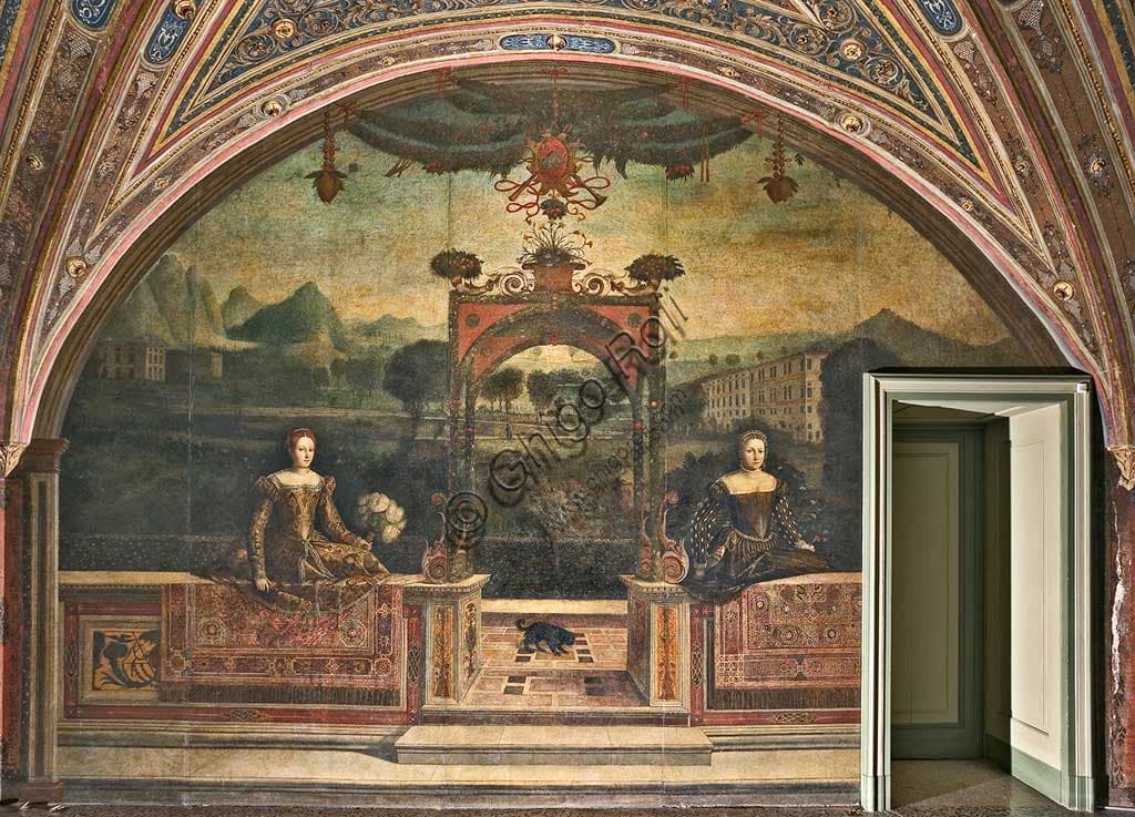 Detail of oil on canvas painting by Alessandro Bonvicino called Il Moretto, Small Room of the Noble Ladies, Palazzo Martinengo Salvadego Brescia