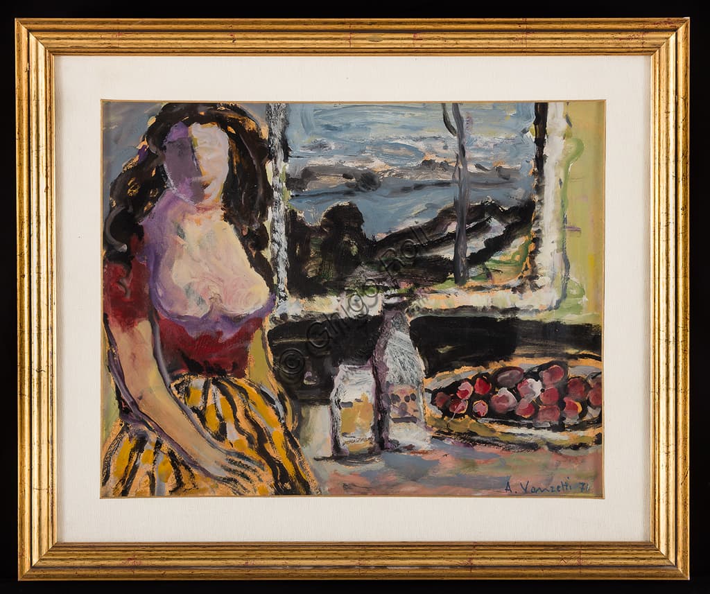 Lady and Still Life painting by Alfredo Vanzetti, oil on canvas Assicoop-Unipol Collection