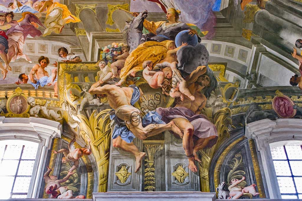 Allegory of Europe, fresco by Andrea Pozzo in the pendentive of the nave vault, St. Ignatius Church in Rome, 1685