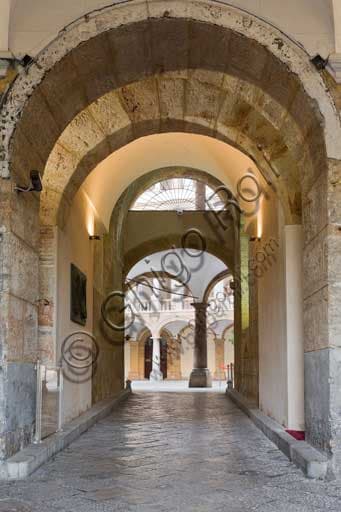 Entrance hall of the Palazzo dei Normanni (Royal Palace) in Palermo leading to the Maqueda Courtyard