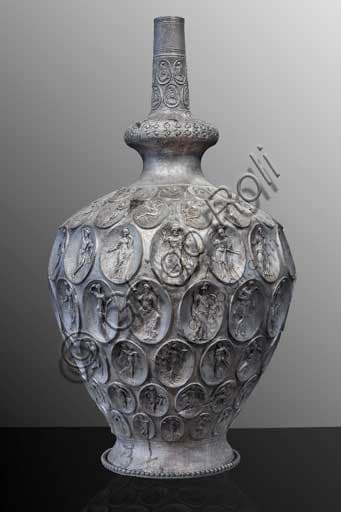 Silver amphora from Baratti Harbour, 4th century, with figurative applications, Piombino Archaeological Museum
