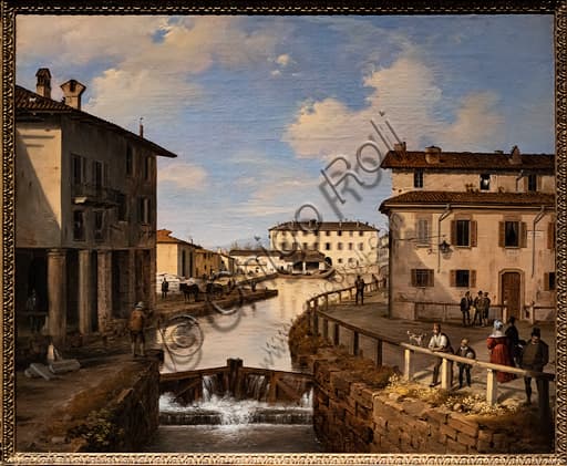 Dipinto Veduta del Naviglio dal ponte di S. Marco di Angelo Inganni, olio su tela 1834-1837