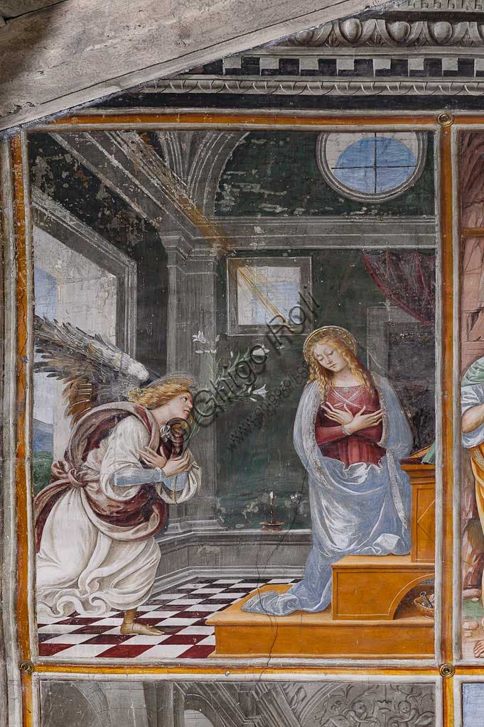 Dettaglio dell'affresco L'Annunciazione di Gaudenzio Ferrari, 1513, Chiesa di Santa Maria delle Grazie, Varallo Sesia