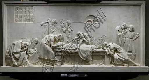 Plaster sculpture Crito Closing Socrates' Eyes by Antonio Canova, Italian Renaissance art
