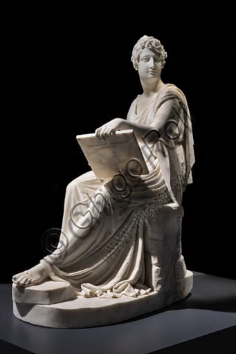 Antonio Canova marble sculpture: Princess Leopoldina Esterhazy while painting, neoclassical detail
