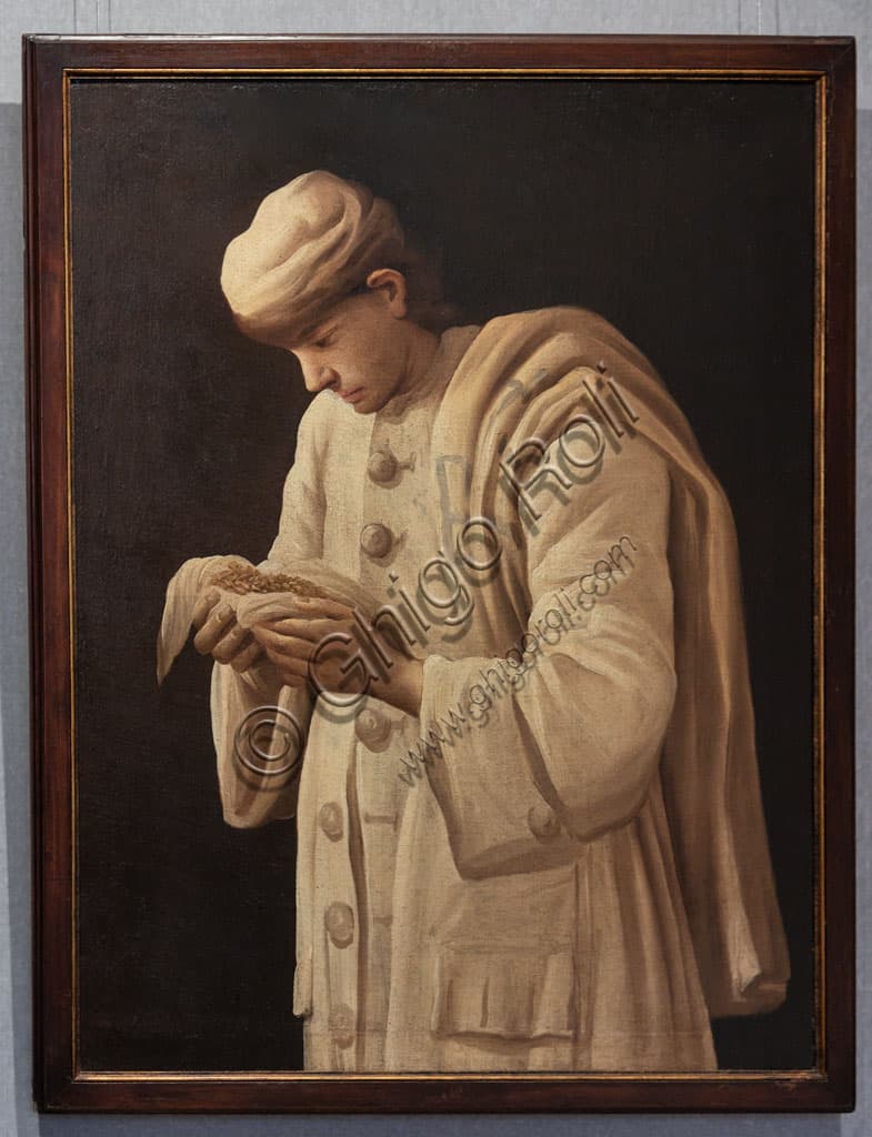 Painting 'The Miller' by Antonio Cifrondi, oil on canvas 1720, Pinacoteca Tosio Martinengo Brescia Italy