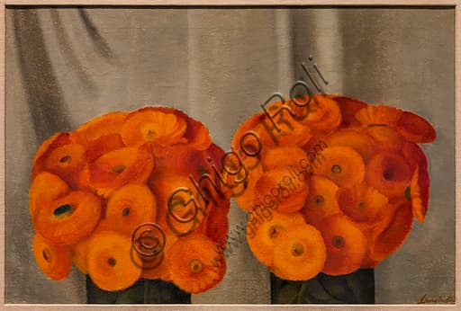 Painting "Flowers (Dahlia)" by Antonio Donghi, oil on canvas 1923, Museo Novecento Florence