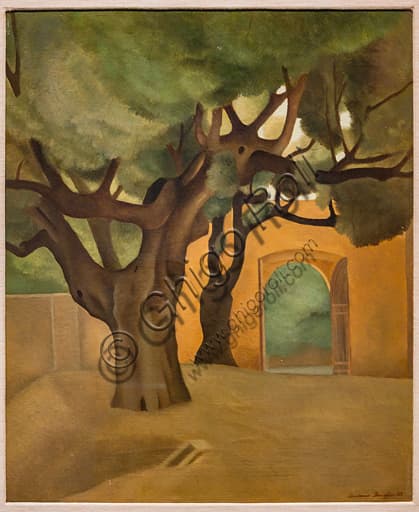 Painting Square with Trees by Antonio Donghi, oil on canvas 1925, Museo Novecento Florence