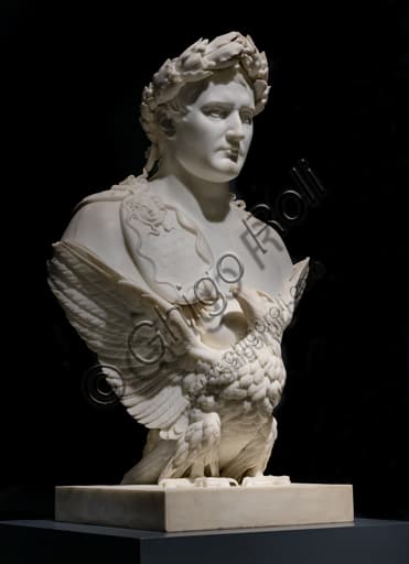 Marble sculpture bust of Napoleon Bonaparte, titled The Apotheosis of Napoleon by Bertel Thorvaldsen