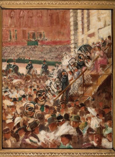Dipinto Il Palio di Siena di Aroldo Bonzagni, olio su tela, Collezione Assicoop Unipol