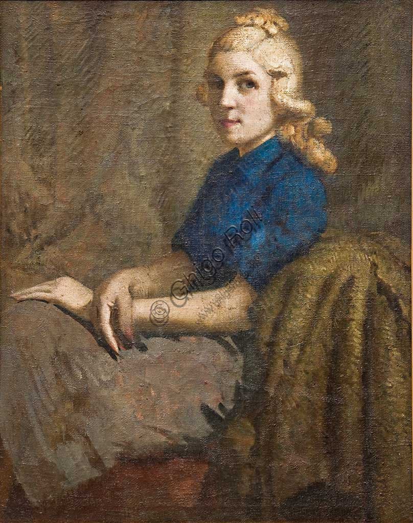 Quadro La Signora Tagliazucchi di Arcangelo Salvarani, pittore italiano arte moderna, olio su tela