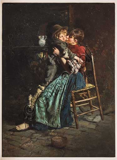 A Mother's Kiss oil painting by Arnaldo Ferraguti, Assicoop Unipol Collection Italy
