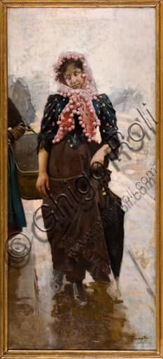 Dipinto Ragazza con ombrello, olio su tela di Arnaldo Ferraguti, Collezione Assicoop - Unipol