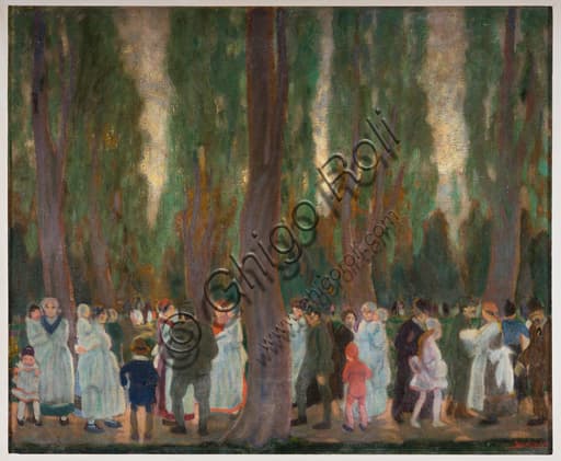 Aroldo Bonzagni - Ai giardini pubblici, olio su tela della Collezione Assicoop Unipol, pittura italiana
