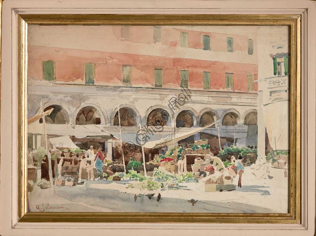 Fruit Market watercolour painting Arcangelo Salvarani Italian art Assicoop Unipol Collection