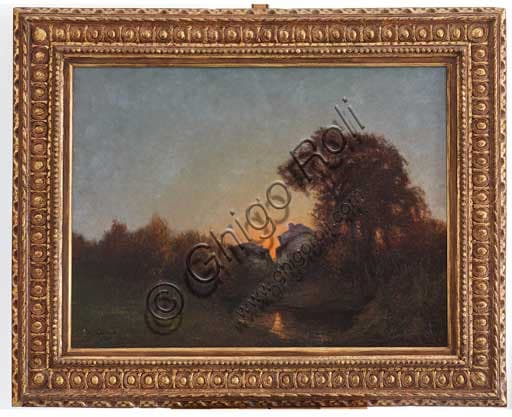 Painting Landscape at Sunset, oil on canvas by Augusto Baracchi, 1878-1942