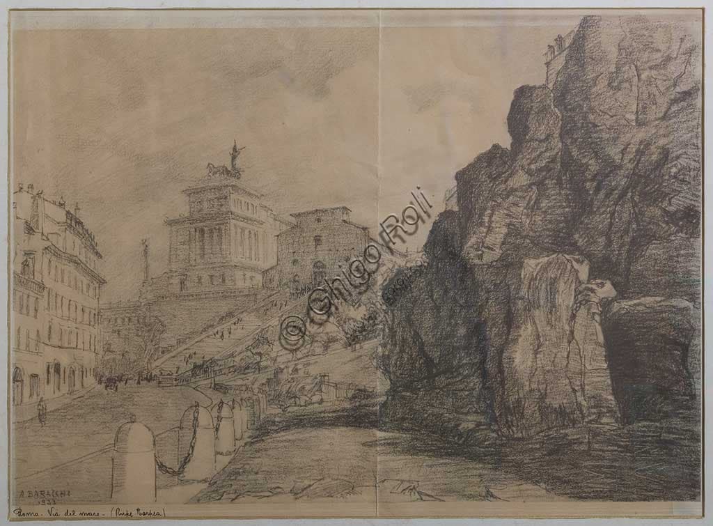 Painting Landscape of Rome by Augusto Baracchi, view of Rome, Assicoop Unipol collection artwork