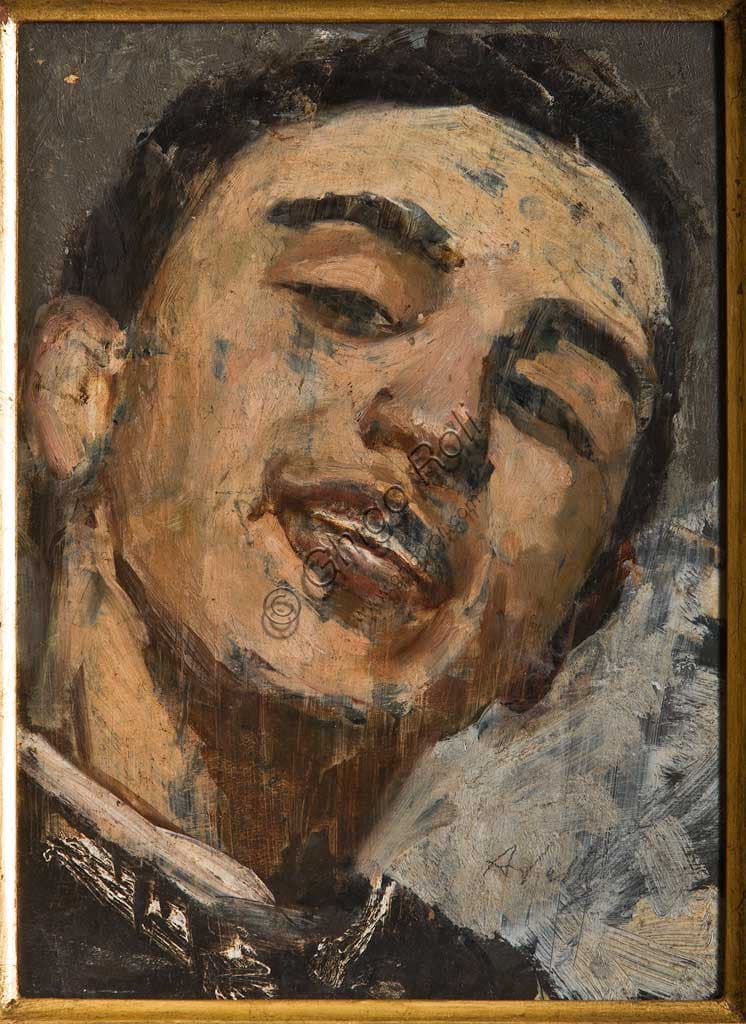 Self Portrait painted in oil on cardboard by artist Augusto Valli, Assicoop Unipol Collection
