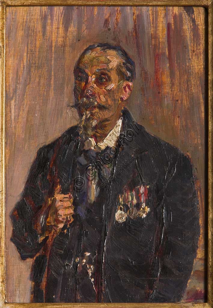 Dipinto Ritratto del Commendator Tacchini, olio su tavola di Augusto Valli, Collezione Assicoop Unipol